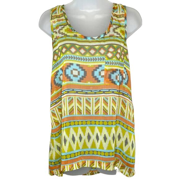 UMGEE multicolor Southwest boho print semi sheer  tank w/exposed back zip sz sm - Picture 2 of 5
